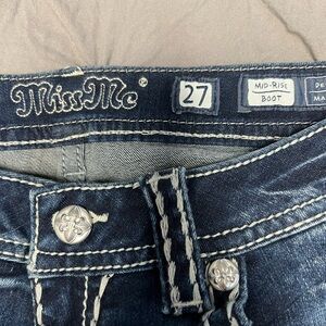 Miss Me Dark Blue Denim Jeans with Silver Accents